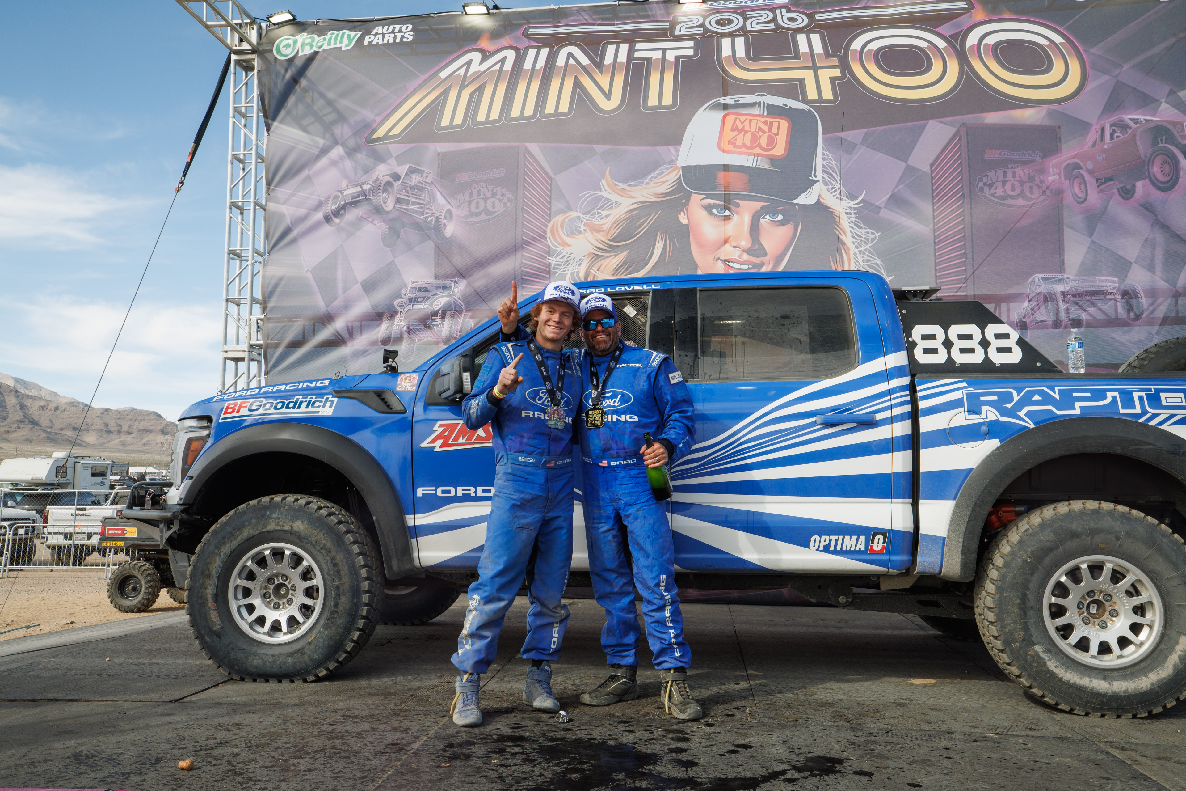 Mint 400 - Brad and Adam Lovell on the podium after their stock full size class win